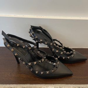 Valentino black “Rockstud Noir” sling back pumps